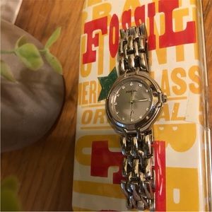 Vintage Fossil F2 Watch with Diamond Accents. Costume Jewelry Needs Battery